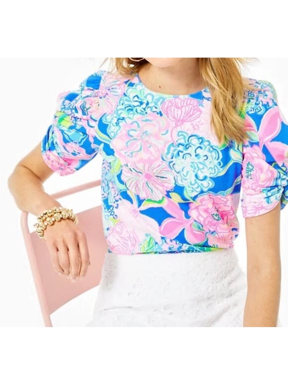 Lilly Pulitzer Elisabette top in the colorful "Peony For Your Thoughts" NWOT
